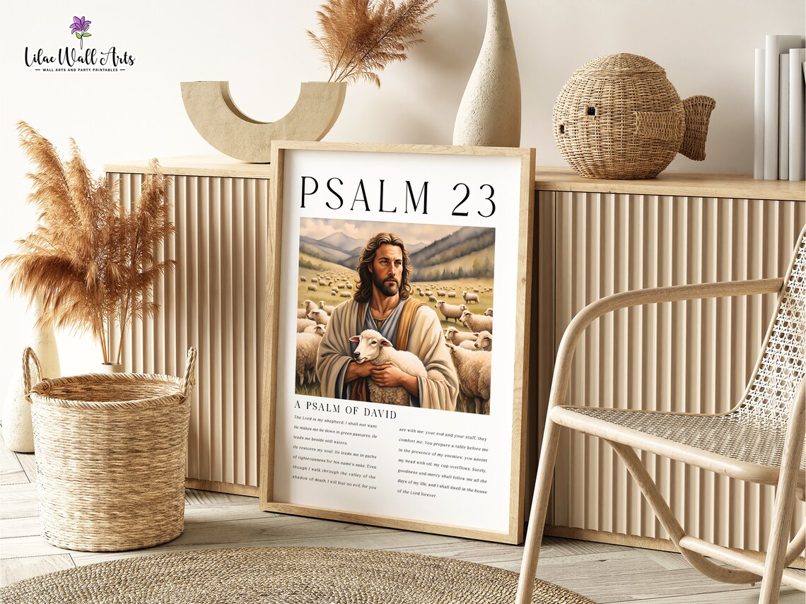 Psalm 23 Jesus Holding Lamb Christian Bible Verse Shepherd Poster - Image 5