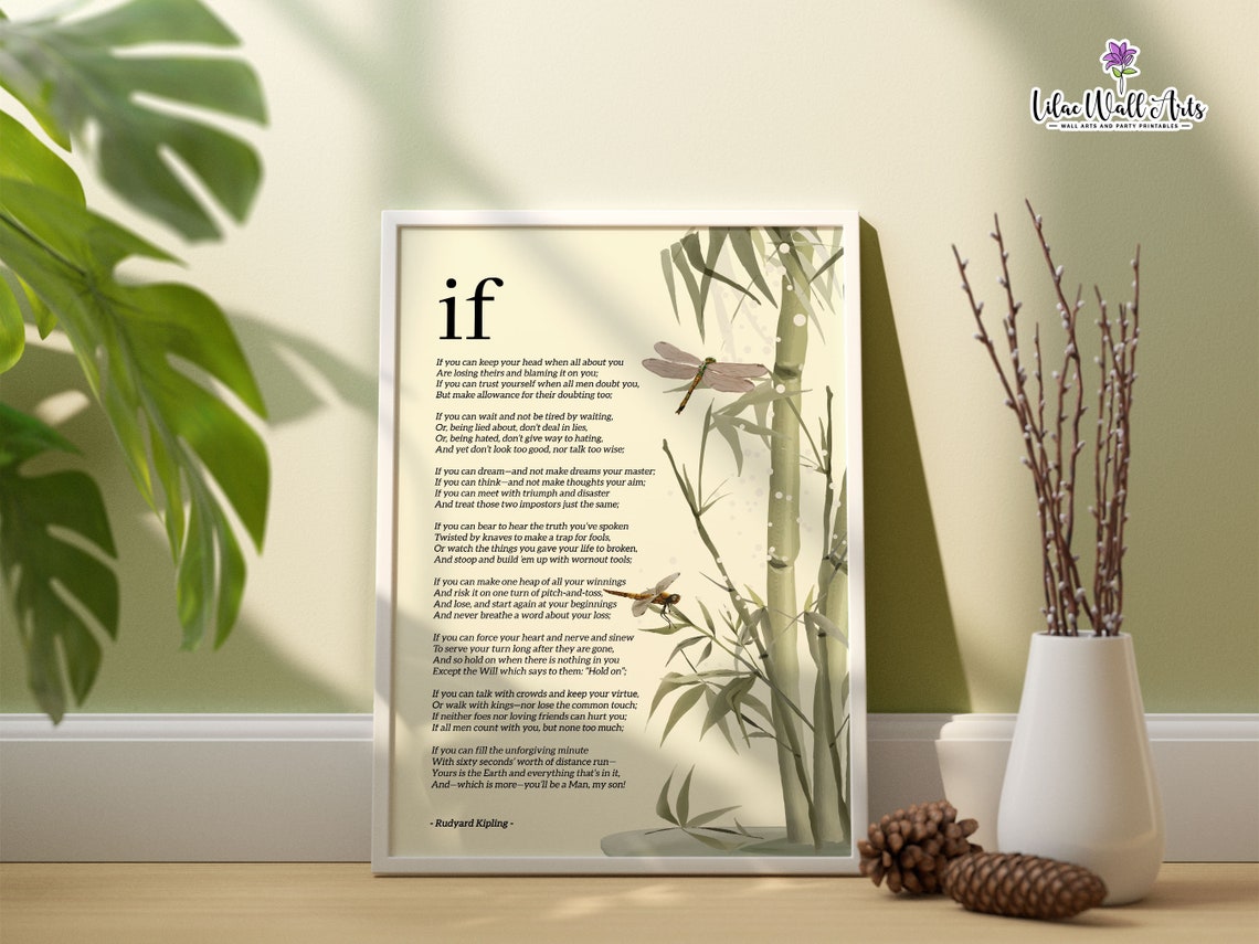 If Poem Rudyard Kipling Bamboo Dragonfly Nature Scene Wall Art