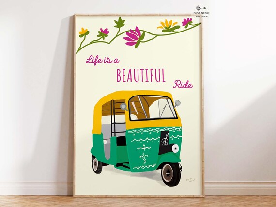 Joyful Life Is A Beautiful Ride Tuktuk Quote Art Travel Poster