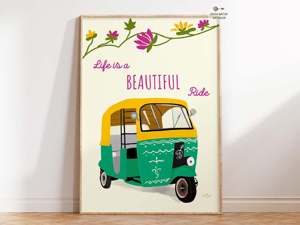 Joyful Life Is A Beautiful Ride Tuktuk Quote Art Travel Poster