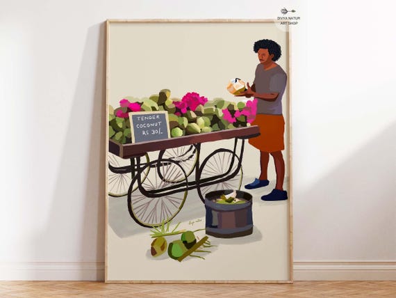 Coconut Seller Art Print Street Scene Poster Tropical South Nostalgic Memories