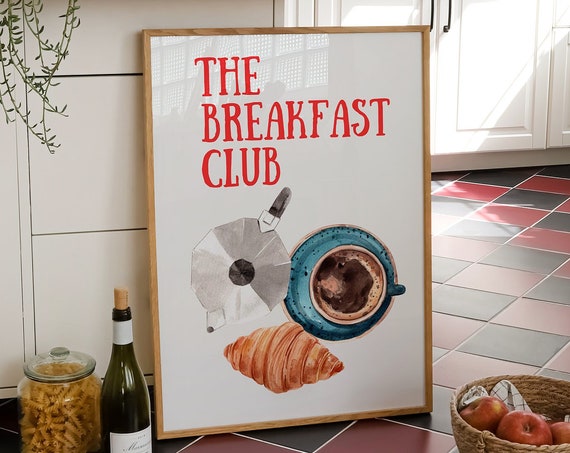 The Breakfast Club Print Retro Dinning Room Wall Art Foodie Art Breakfast Poster Maximalist Kitchen Decor Coffee Print