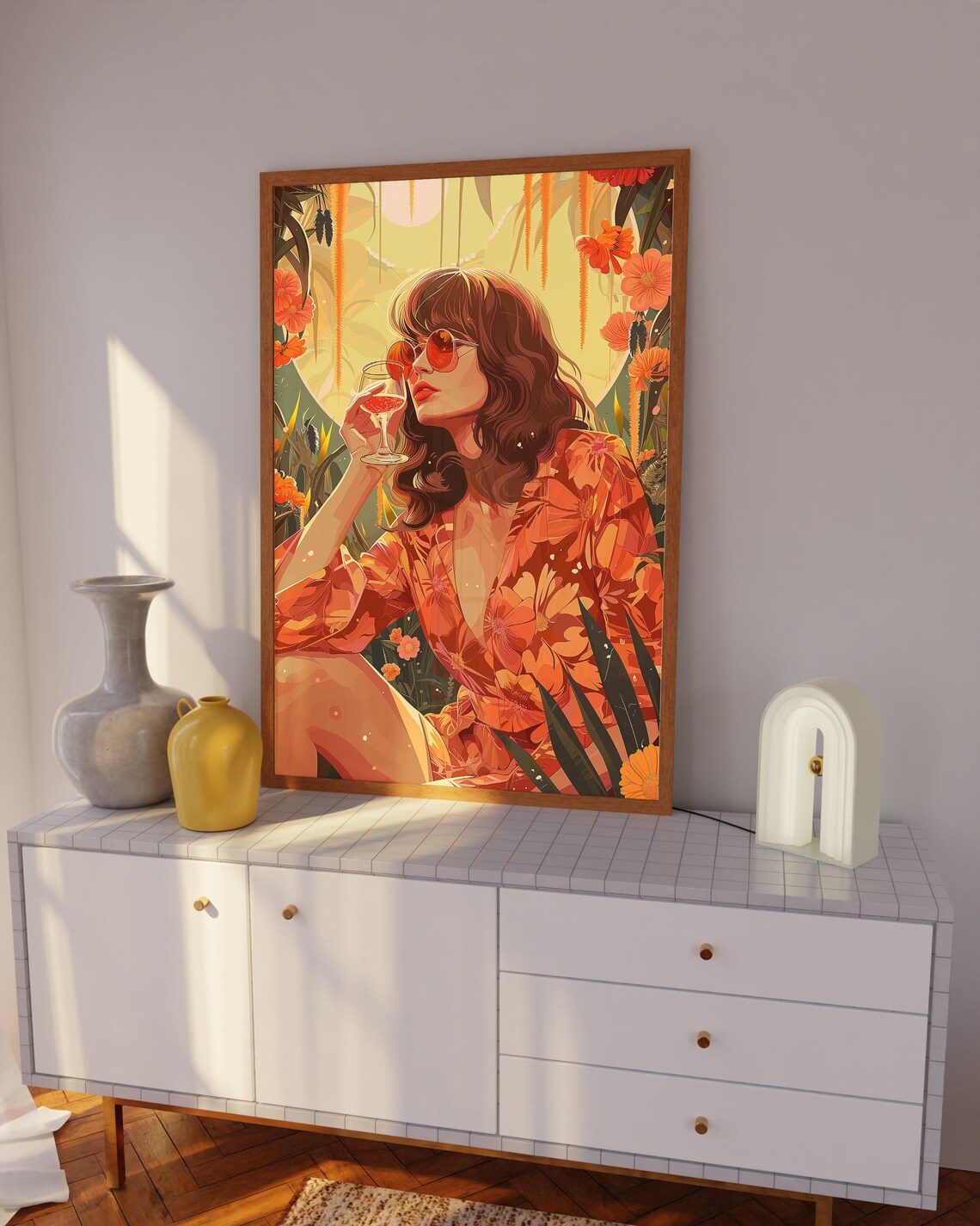 Woman with Wine Glass in Floral Garden Vintage Illustration Poster - Image 4