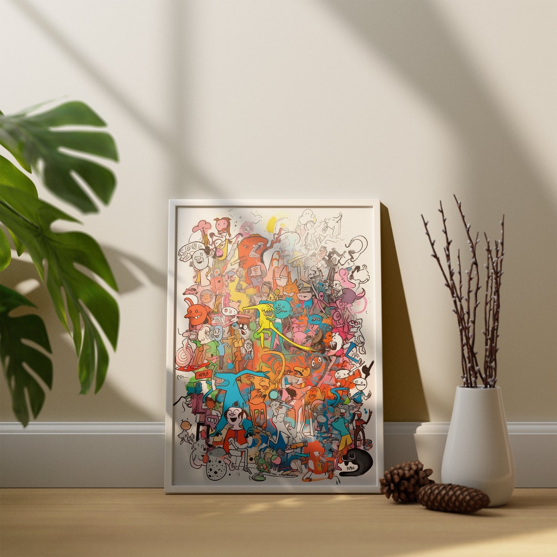 Pastel Cartoon Doodle Monster Collage Playful Kids Room Wall Art - Image 4