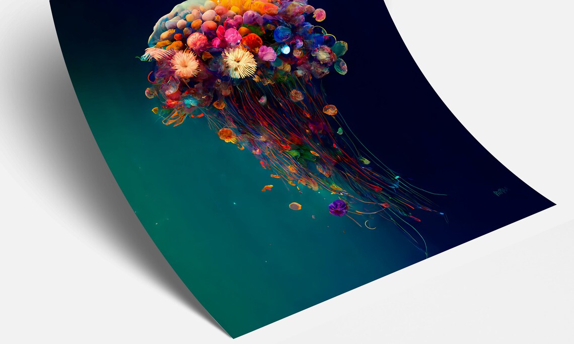 Jellyfish Ocean Life Oil-Style Art Print - Image 3