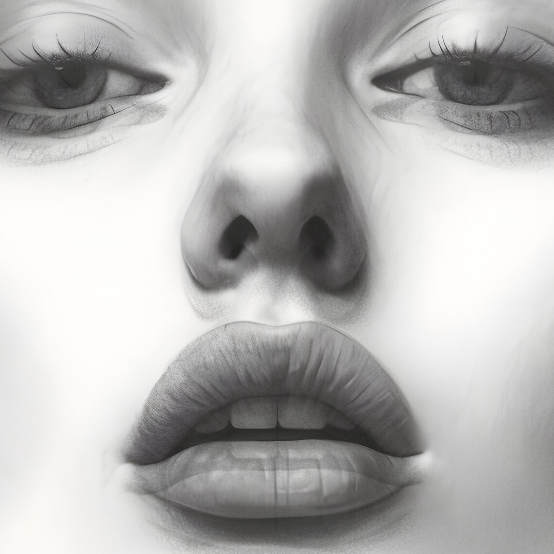 Pencil Sketch Portrait of a Beautiful Woman Black and White Art Poster - Image 7