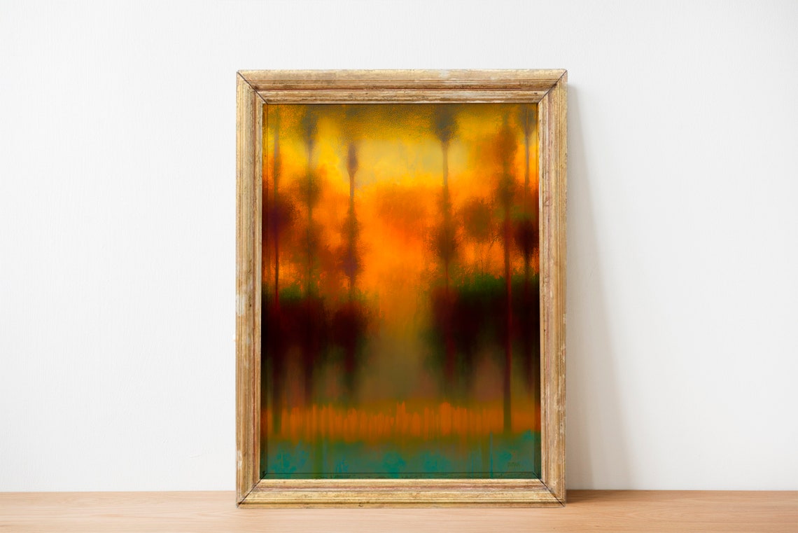 Blurred Forest Sunset Glow Abstract Warm Nature Painting Poster - Image 3