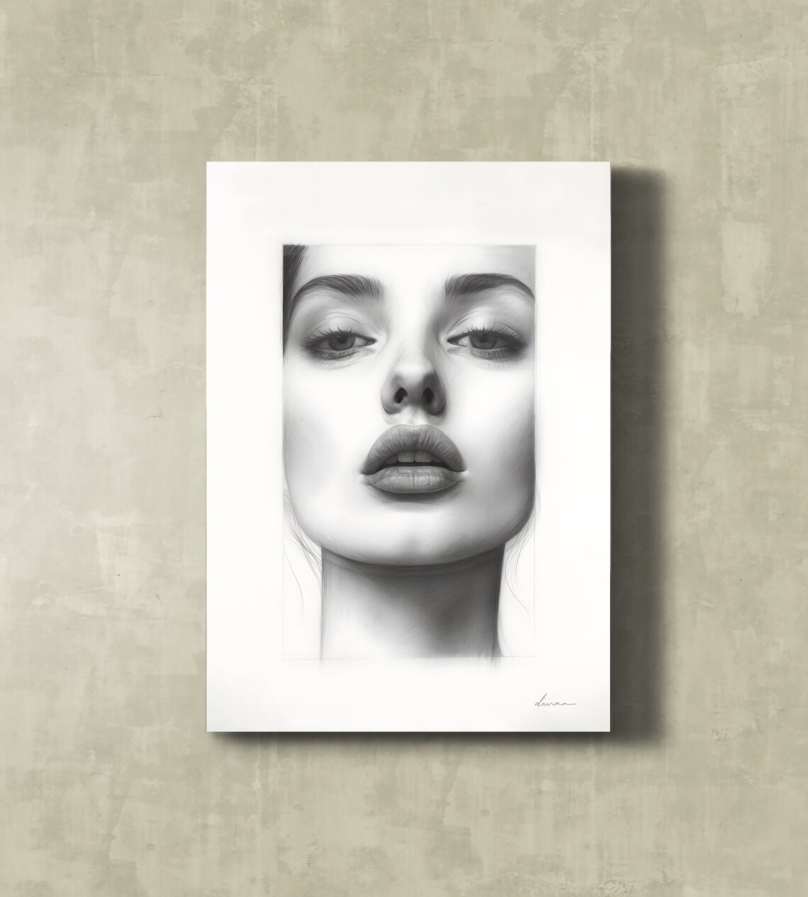 Pencil Sketch Portrait of a Beautiful Woman Black and White Art Poster