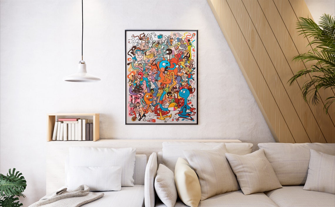 Colorful Cartoon Doodle Monster Collage Fun Street Art Style Poster - Image 7