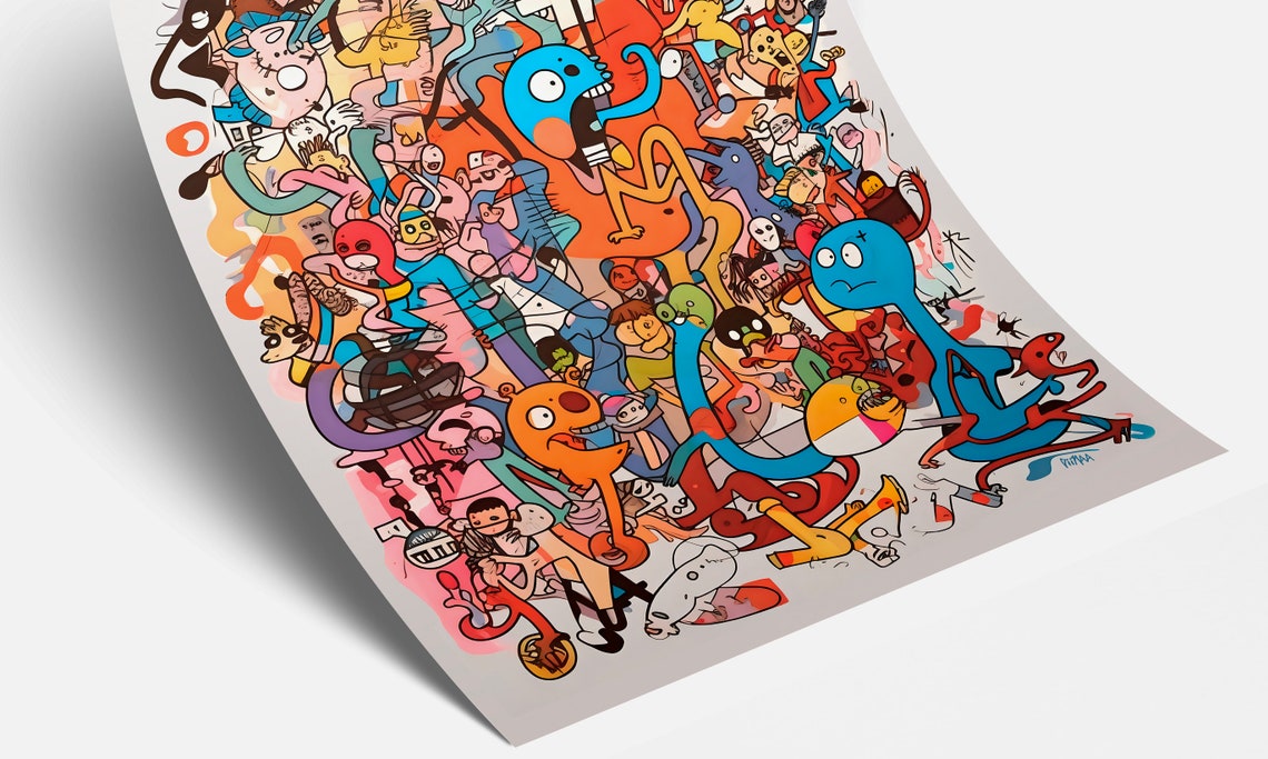 Colorful Cartoon Doodle Monster Collage Fun Street Art Style Poster - Image 3