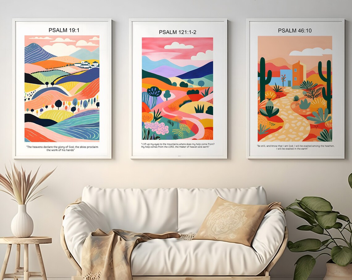 Psalm 19 46 121 Colorful Landscape Set Of 3 Bible Verse Poster - Image 5
