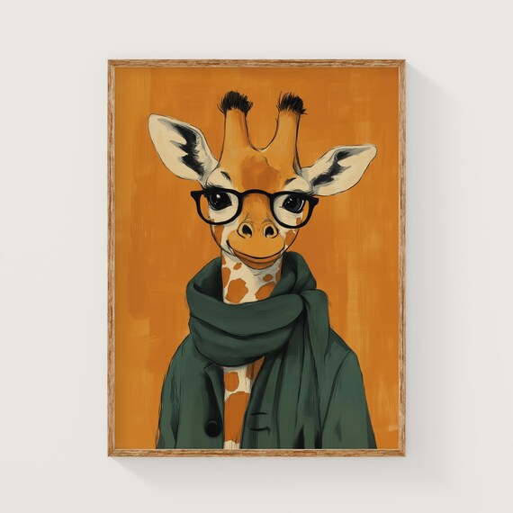 Stylish Giraffe, Quirky Humorous Animal Illustration