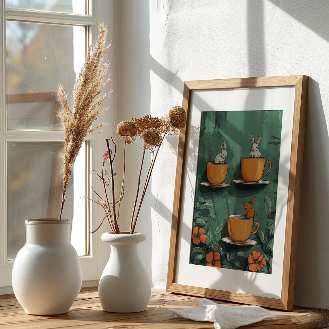 Quirky Bunny Tea Party Art Print, Whimsical Decor - Image 3