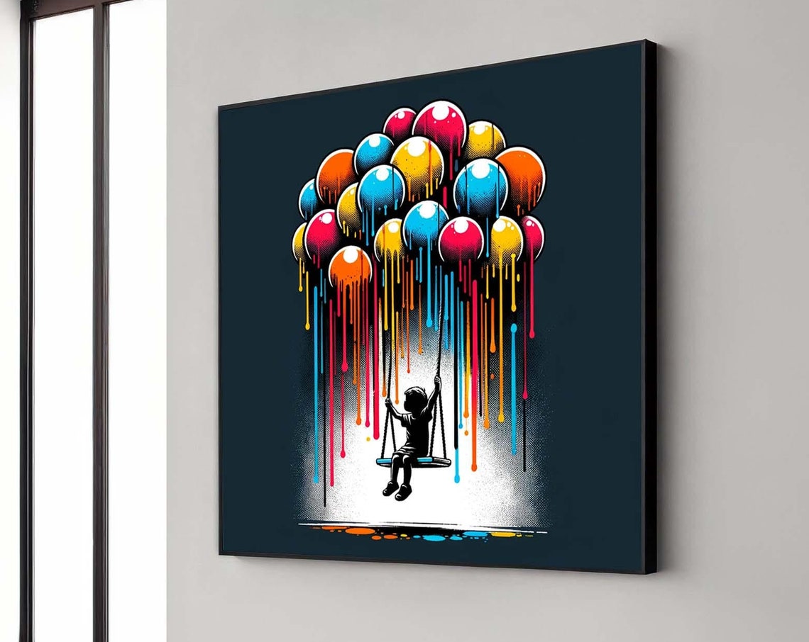 Colorful Dreamy Balloon Canvas Art Whimsical Nursery Kids Room Wall Decor Vibrant Dripping Paint Design