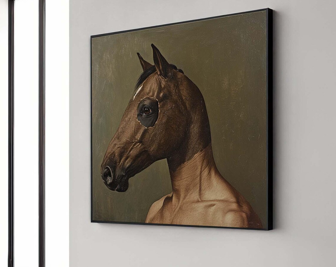 Surreal Horse Head Human Body Classical Oil Painting Art Poster