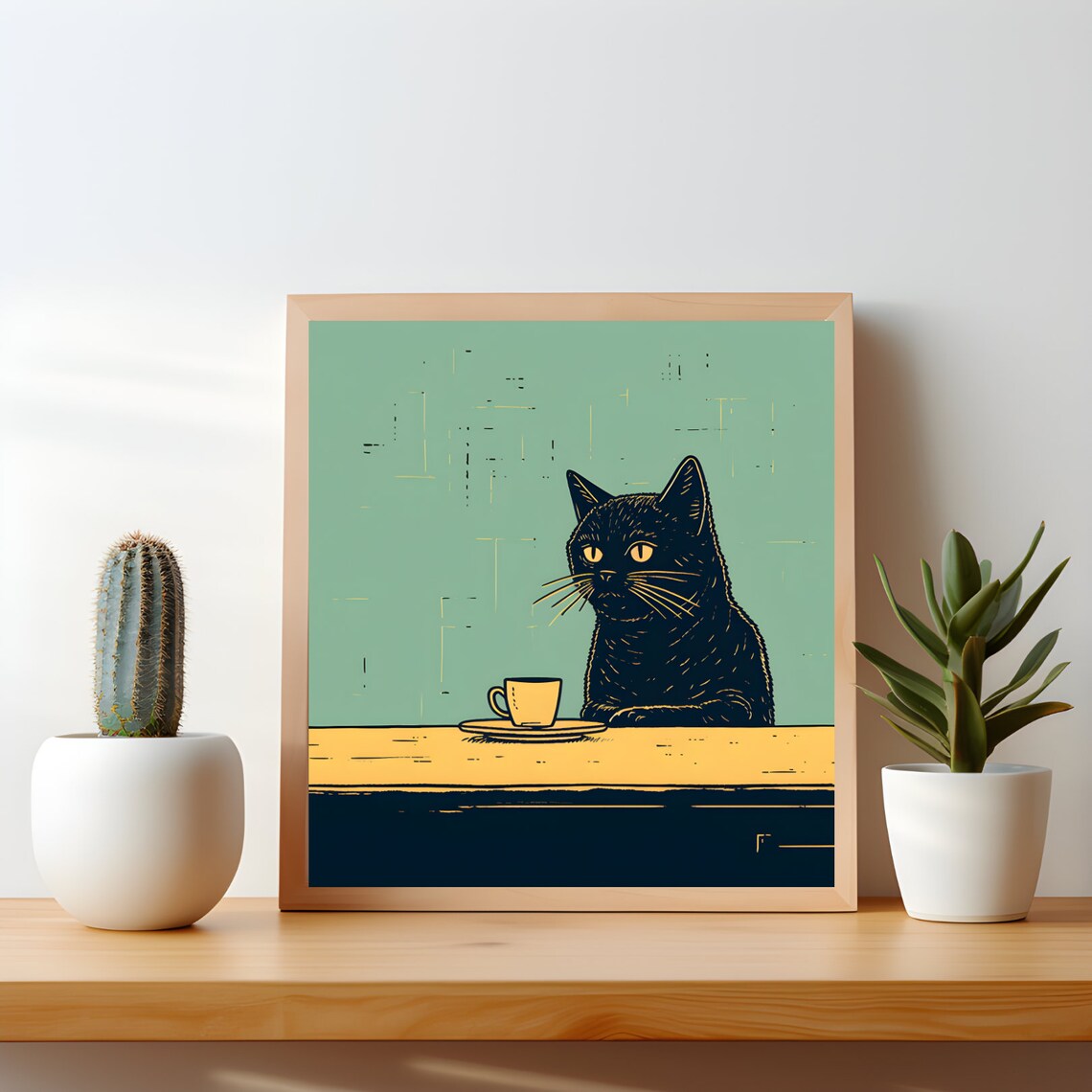 Black Cat Chilling With Coffee Retro Vintage Poster