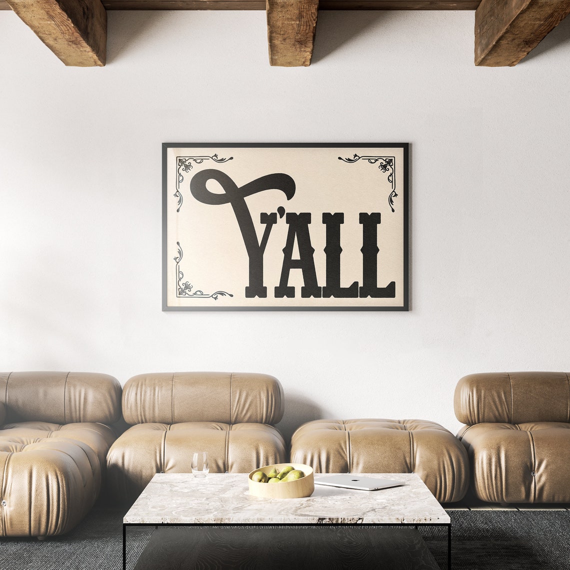 Yall Black Western Lettering Vintage Flourish Wall Decor Poster - Image 2