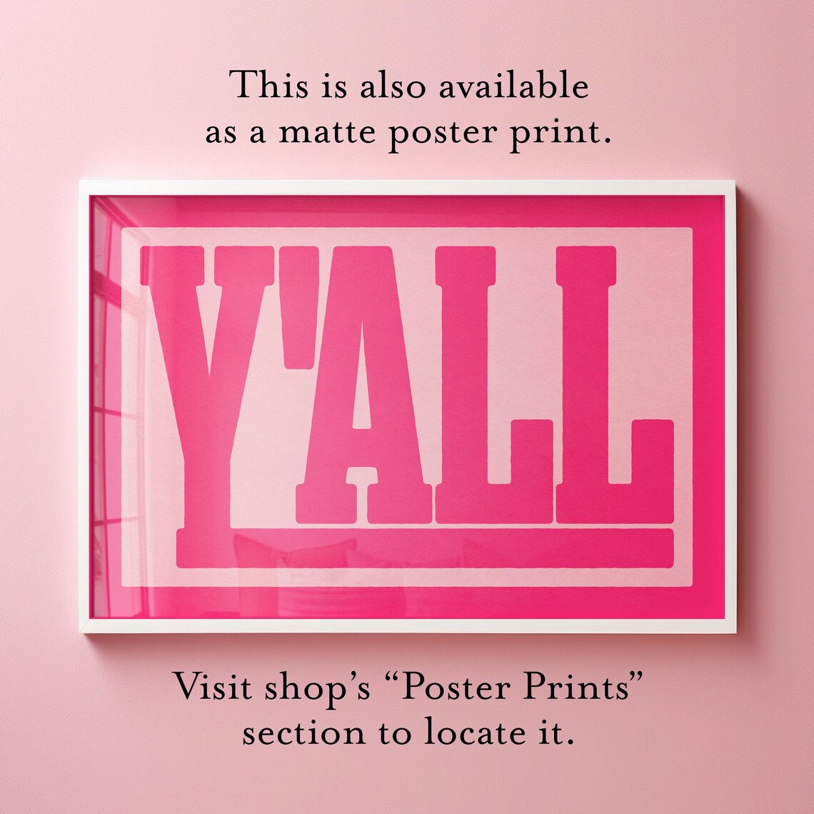 Y'All Hot Pink Block Typography Poster Eclectic Girls Room Decor - Image 2