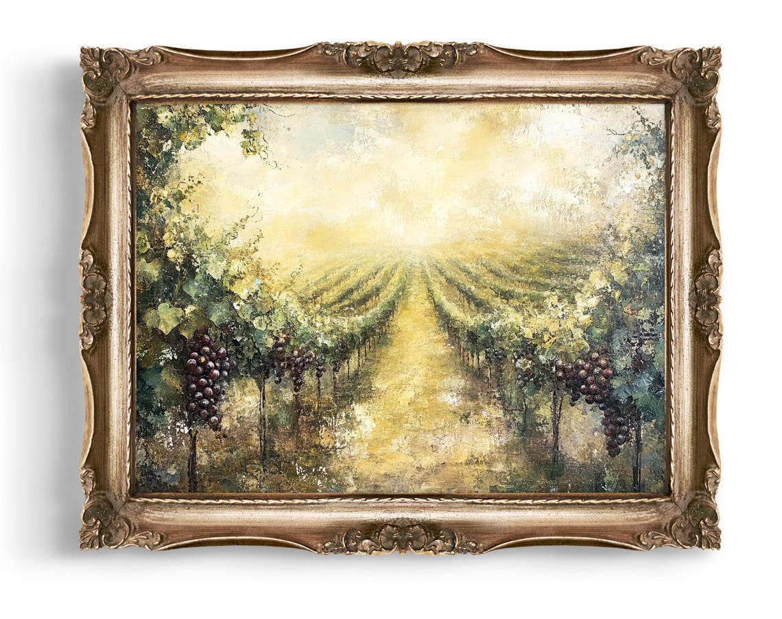 Sunlit Vineyard Rows Grape Vines Tuscany Style Landscape Poster