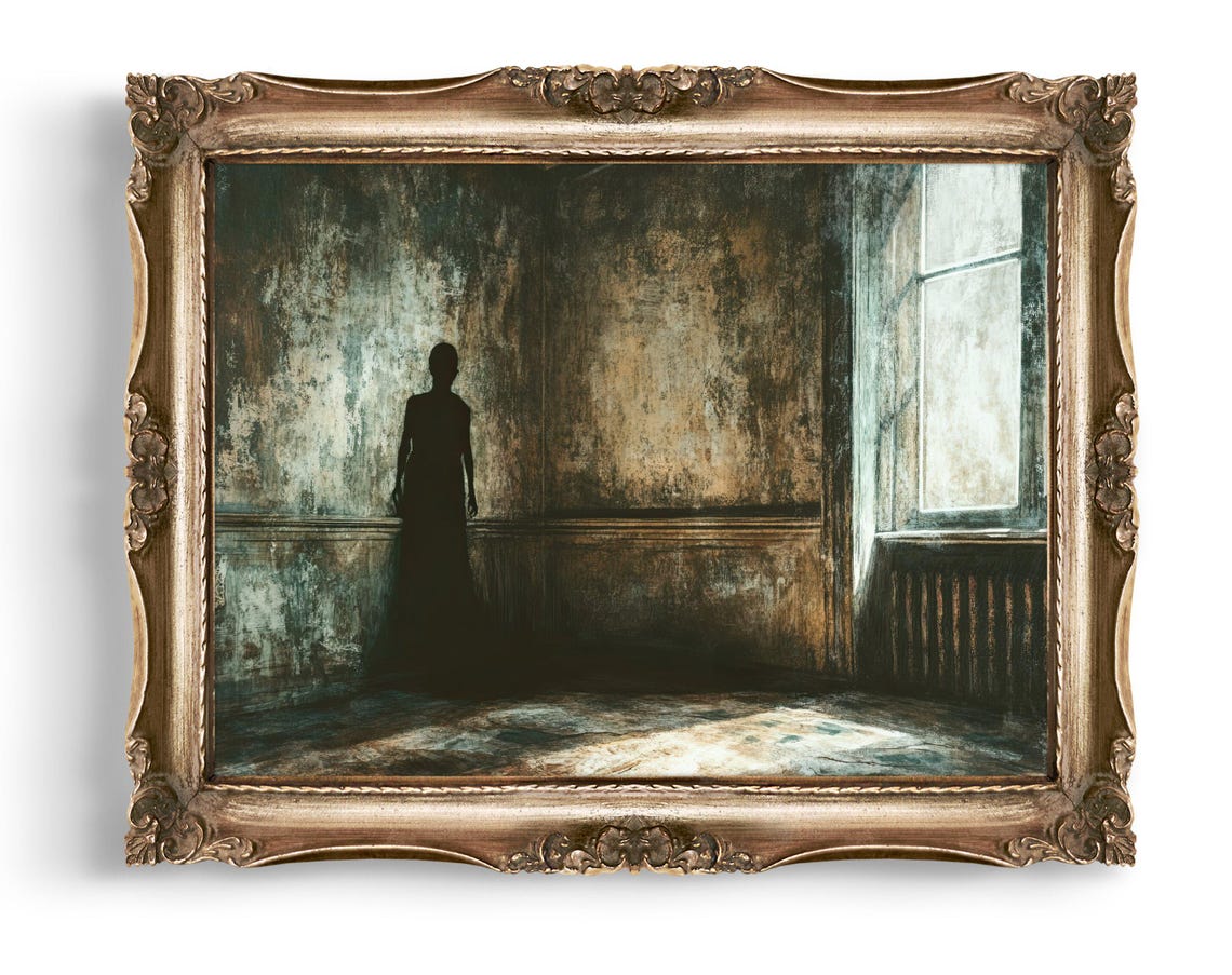 Creepy Shadow Vintage Style Wall Art Eerie Figure Print Dark Home Decor Haunted House Spooky Gothic