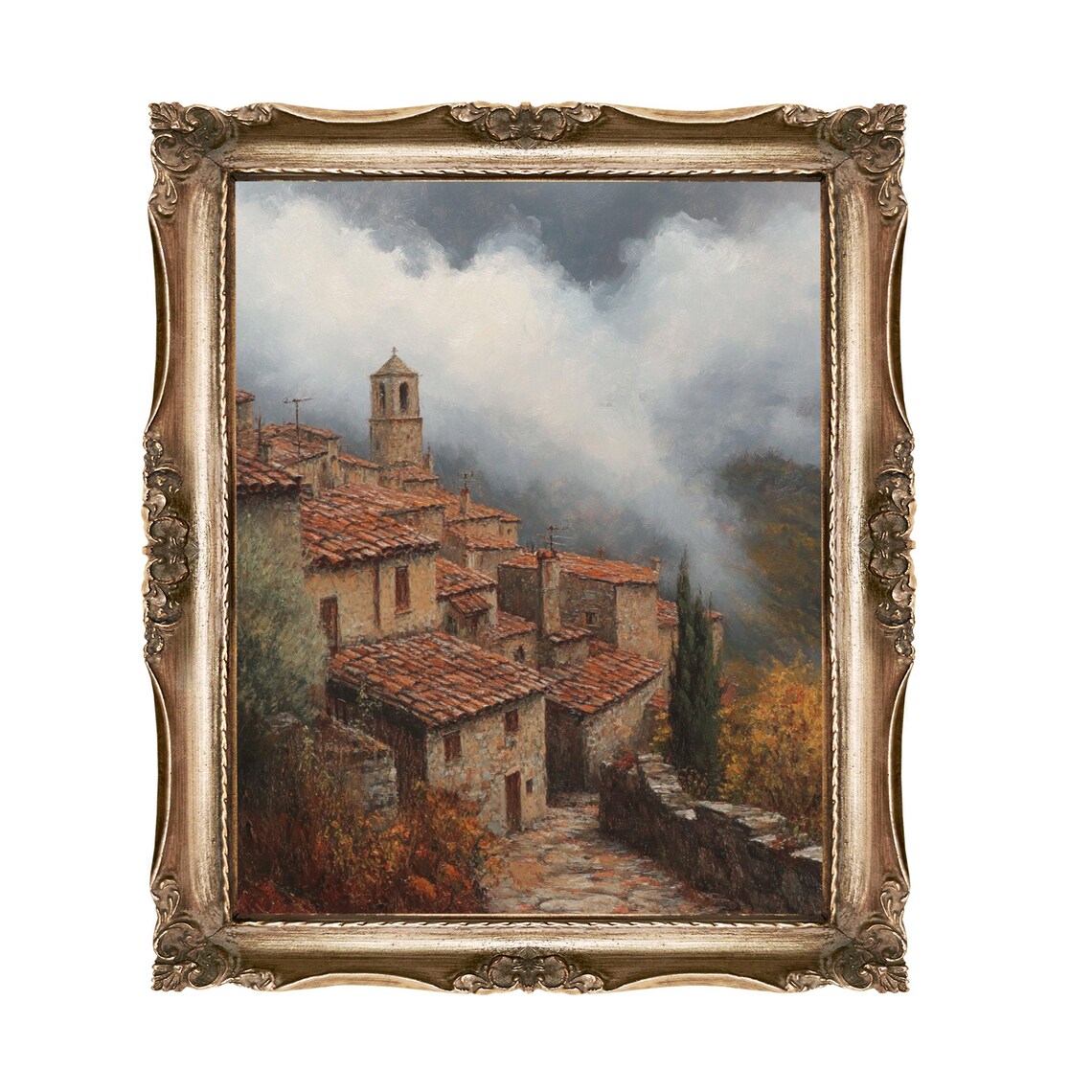 Tuscan Hill Village With Stone Bell Tower Moody Landscape Poster