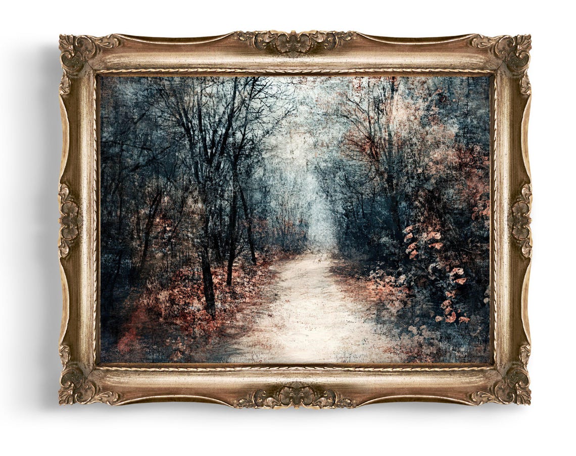 Eerie Misty Forest Path Vintage Style Dark Moody Woodland Poster