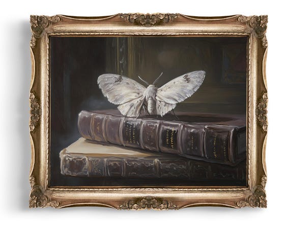 Moth Wall Art Book Print Vintage Insect Dark Academia Decor Victorian Lover Gift