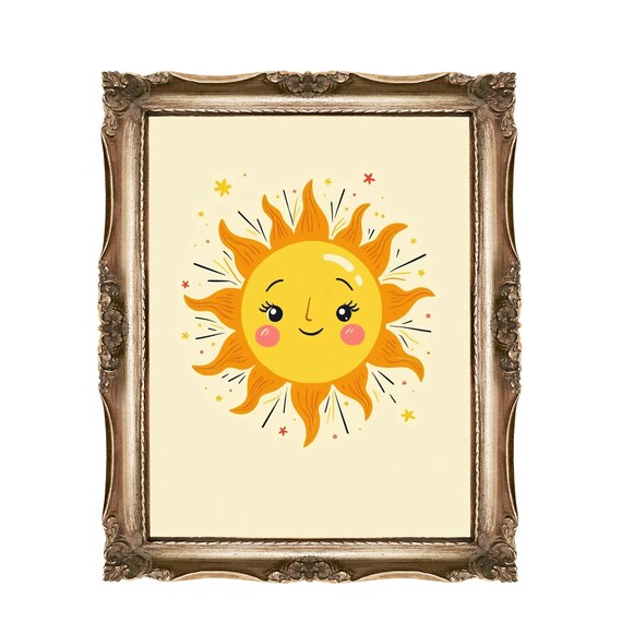 Sunshine Wall Art Kids Nursery Decor Happy Sun Print Playroom Illustration Room