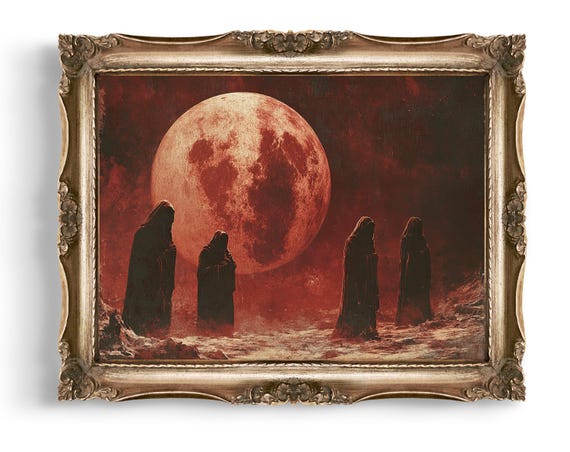 Red Moon Cult Downloads Of Wall Art Occult Macabre Grim Reaper Dark Fantasy Decor