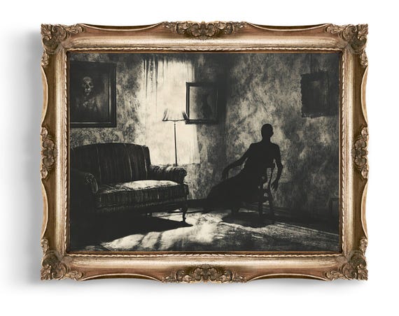 Creepy Vintage Style Wall Art Eerie Shadow Print Dark Home Decor Gothic Room Haunted House Spooky Gift Macabre Artwork