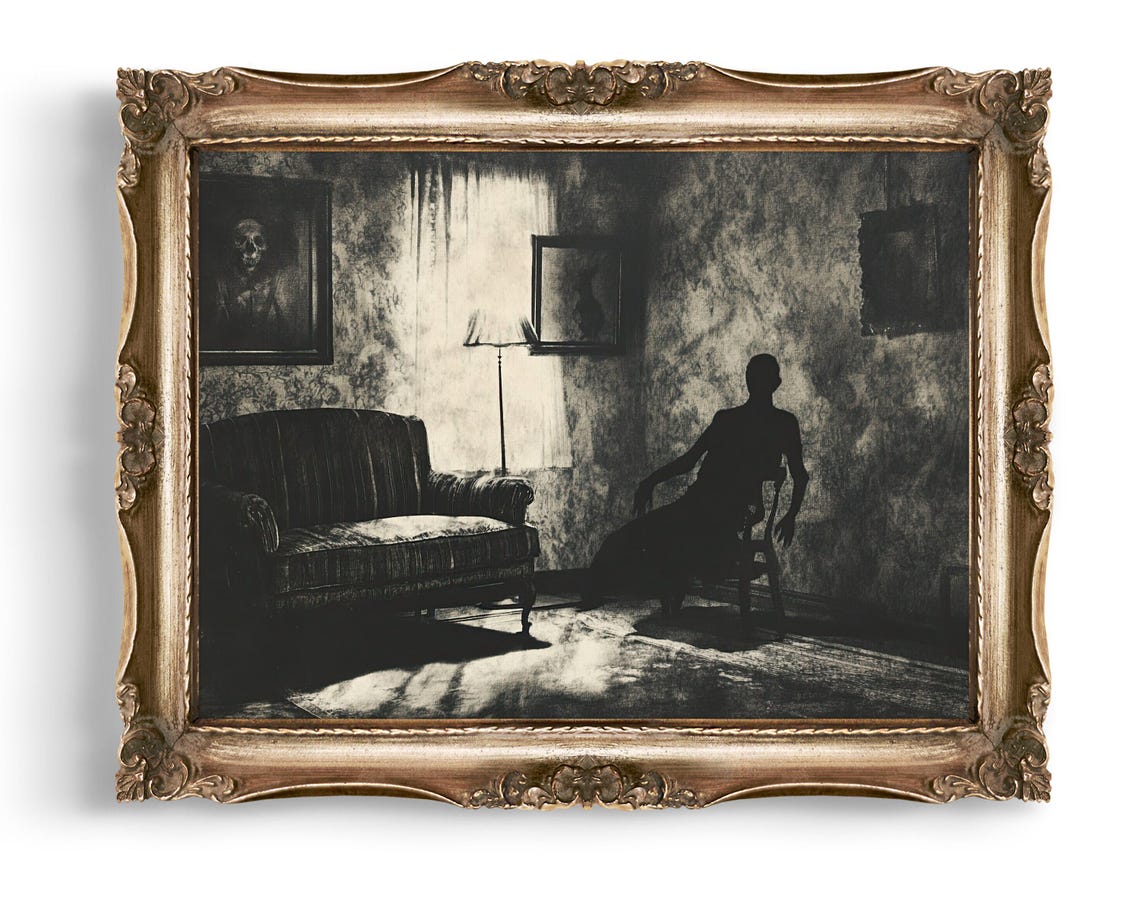 Haunted Room Dark Shadow Figure Vintage Spooky Interior Poster