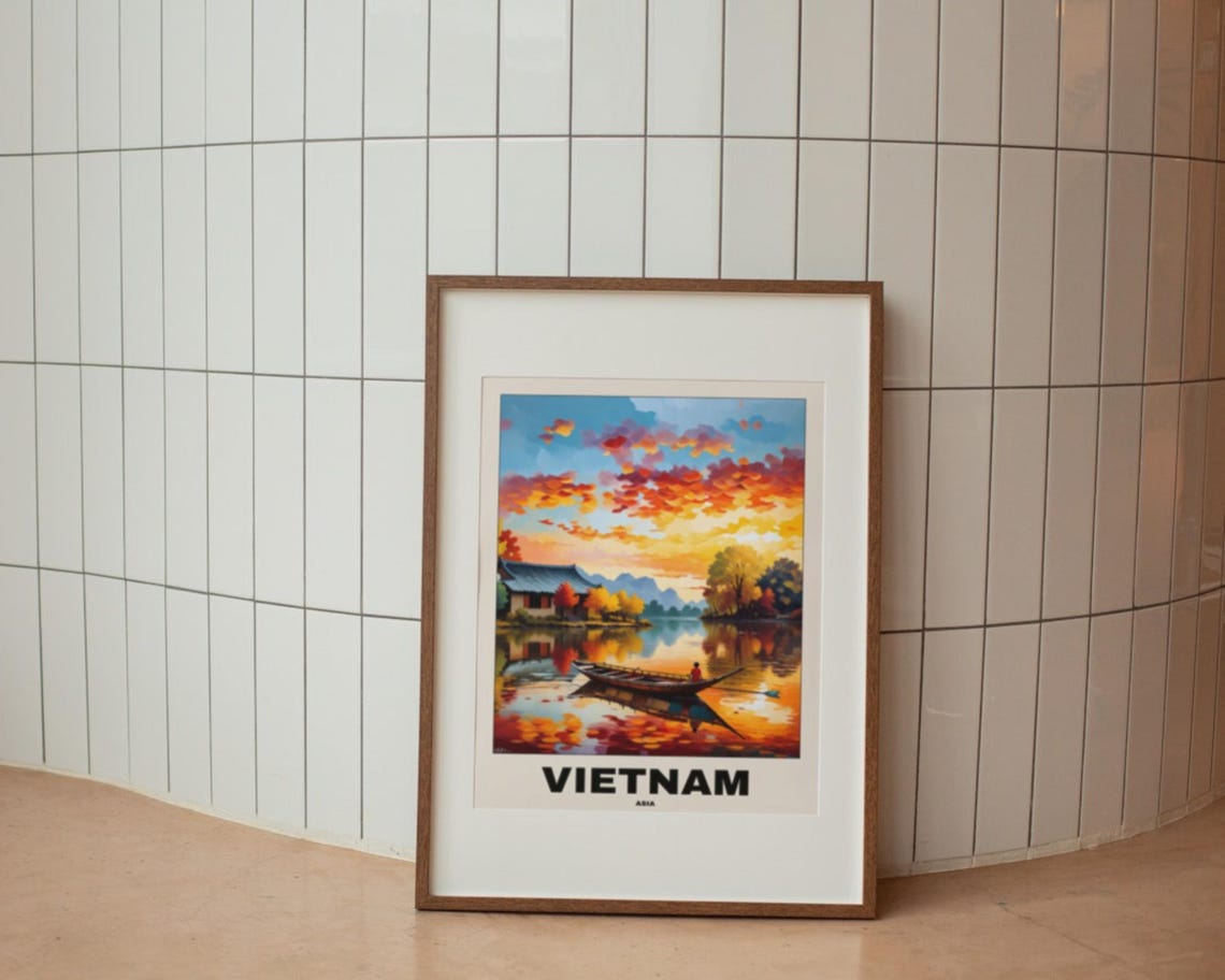 Vietnam Lake Scenic Painting, Asia Travel Poster - Image 4