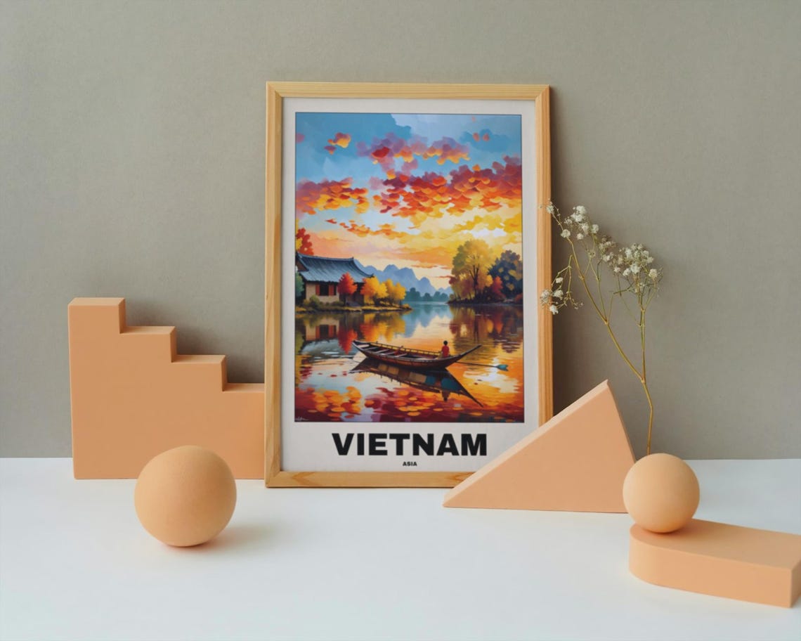 Vietnam Lake Scenic Painting, Asia Travel Poster - Image 3