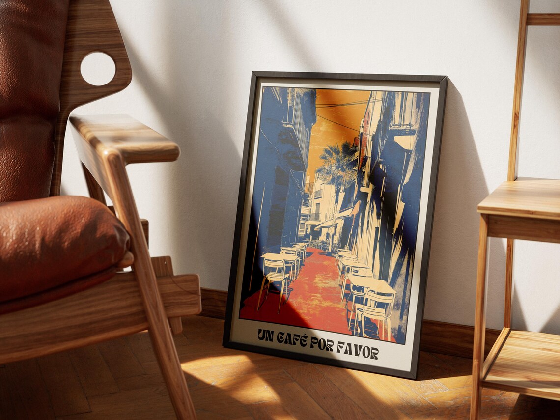 Spanish Cafe Travel Poster, Vintage Mediterranean Street - Image 2
