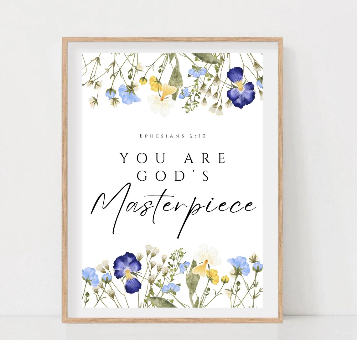 You Are Gods Masterpiece Ephesians 2:10 Blue Wildflower Poster - Image 2
