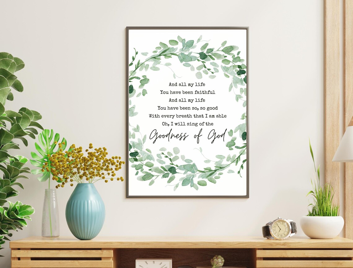 Goodness of God Lyric Watercolor Wreath Botanical Christian Poster - Image 3