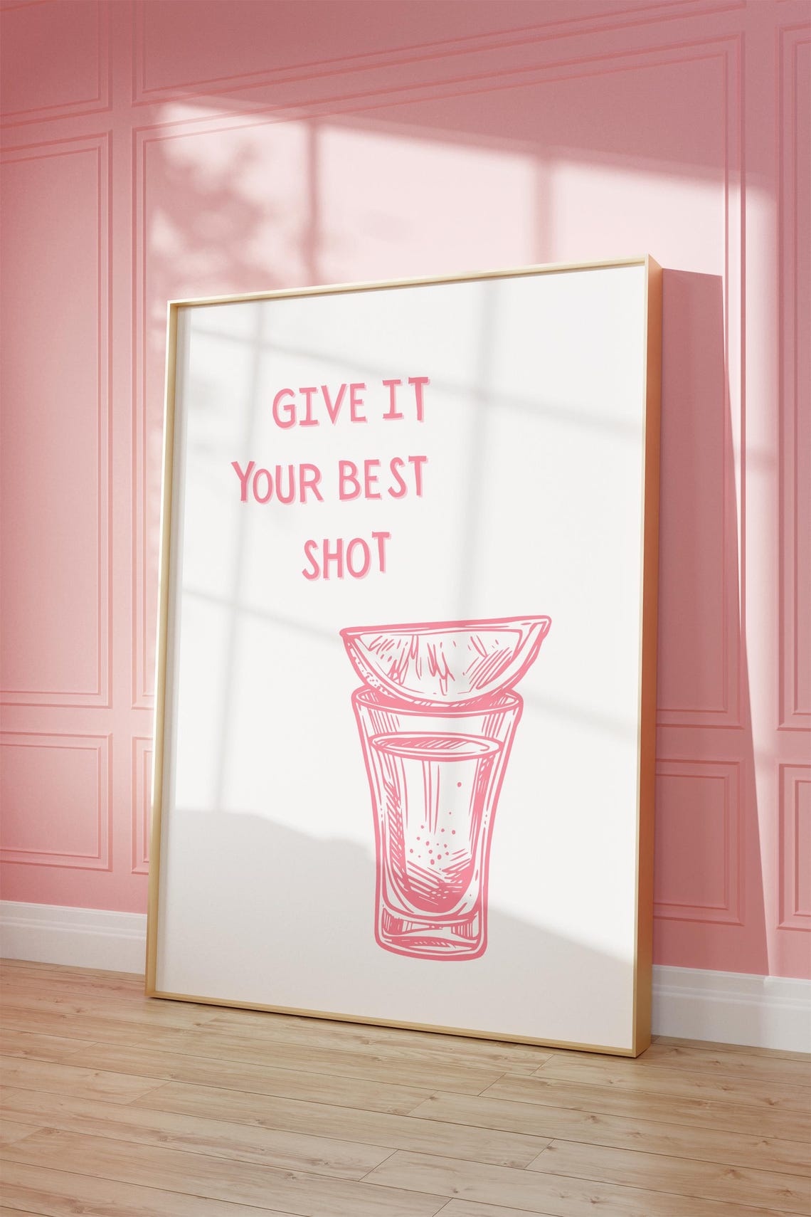 Give It Your Best Shot Pink Shot Glass Lime Girly Bar Art Poster - Image 2