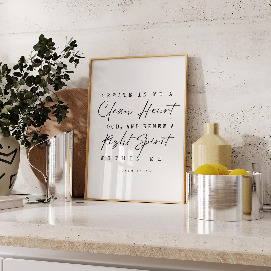 Psalm 5110 Create In Me A Clean Heart Bible Verse Wall Art Print Minimalist Farmhouse Scripture Christian Office Decor Proverbs
