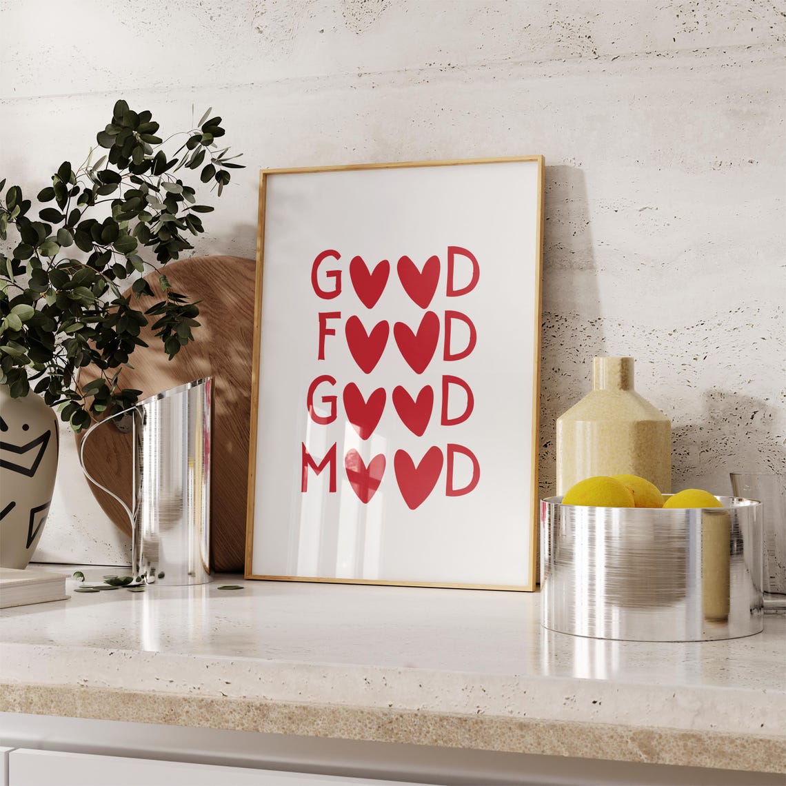 Good Food Good Mood Red Heart Kitchen Typography Decor Wall Art - Image 3