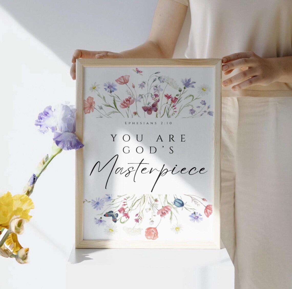 You Are Gods Masterpiece Ephesians 2:10 Pink Floral Wall Art - Image 3