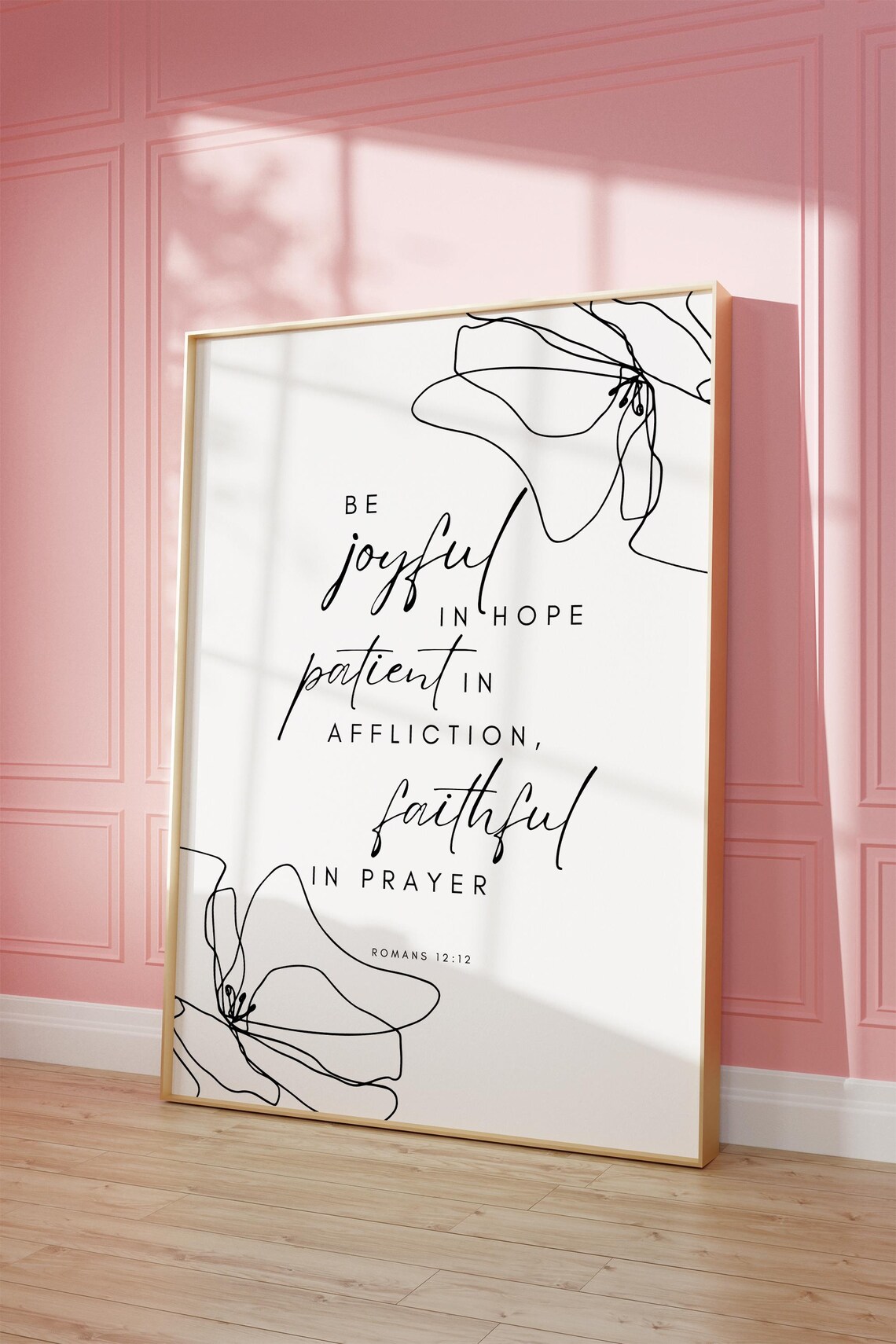 Be Joyful In Hope Romans 12:12 Floral Line Art Christian Poster - Image 2