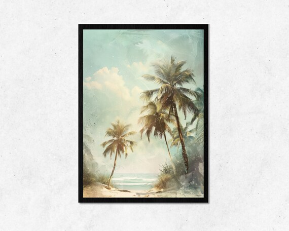 Hot Summer Beach With Palm Tree Wall Art L Ocean Blue Sky Design Room Decoration Frame Use High Resolution