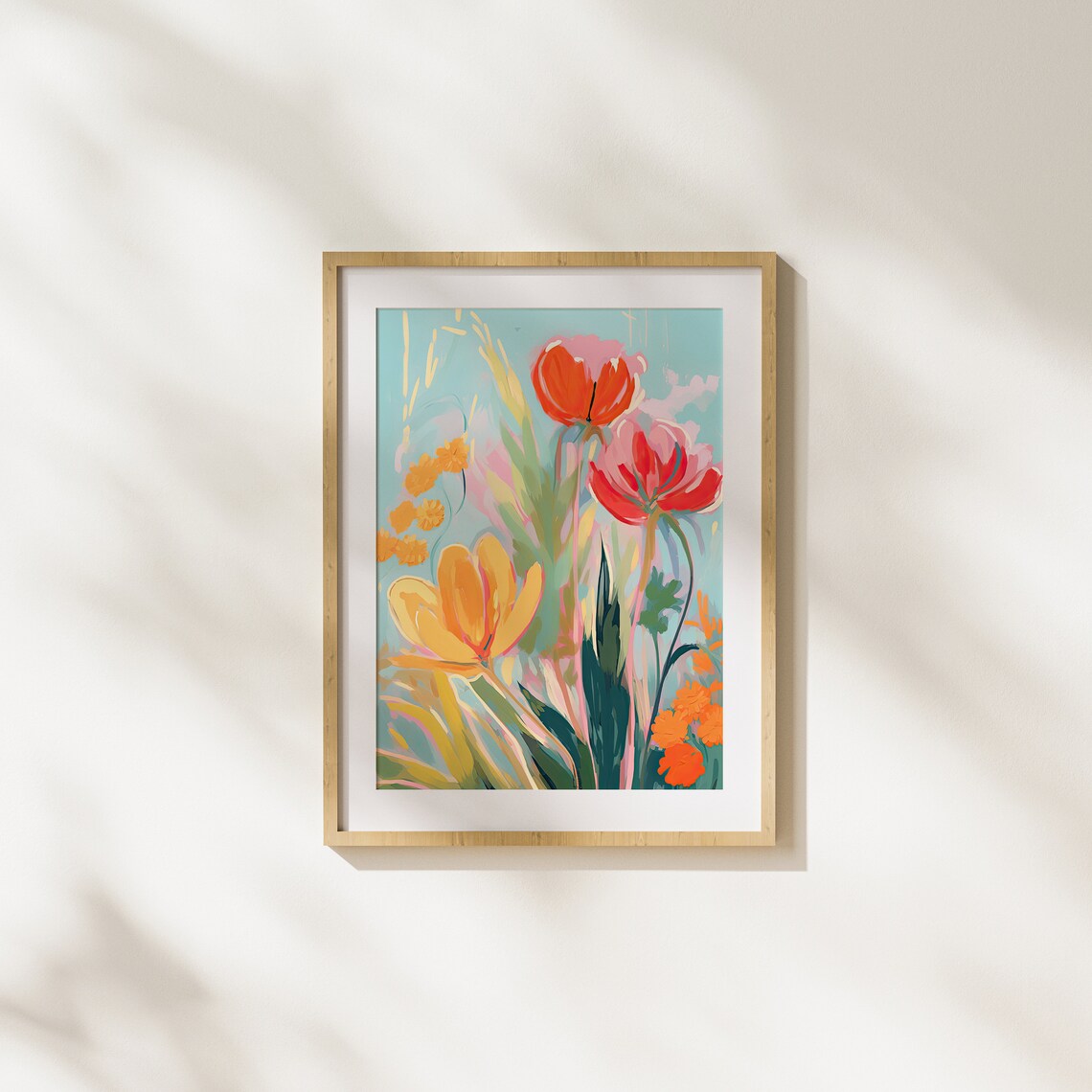 Bright Tulip Bouquet Colorful Modern Flower Garden Painting Poster