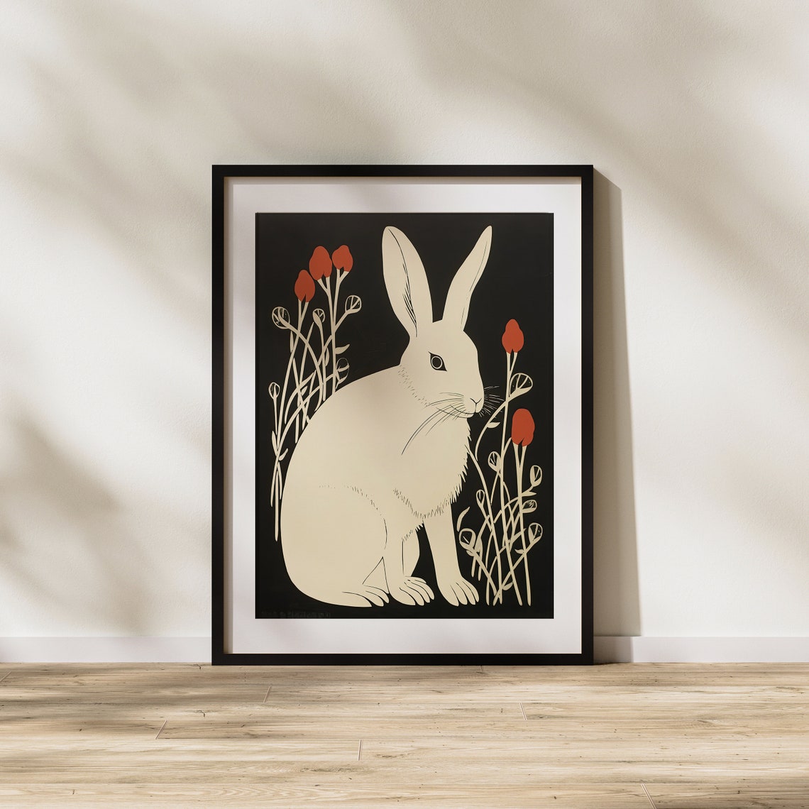 Rabbit Animal Flowers Red Nature Realism Realist Illustration Drawing Art Unique Wall - Image 2