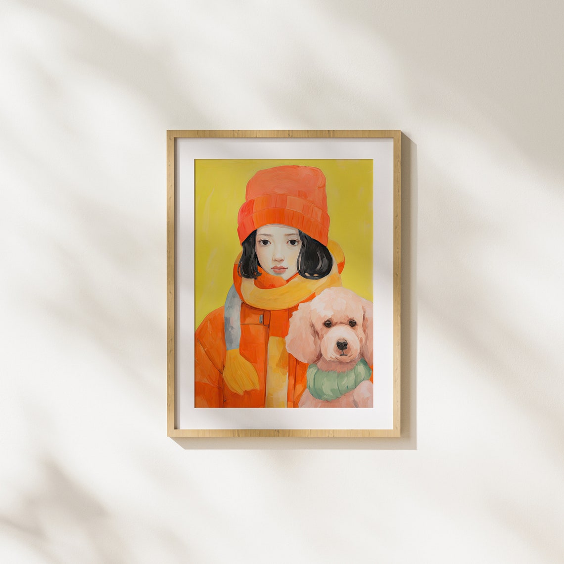 Winter Girl With Red Beanie Hugging Poodle Puppy Cozy Scene Poster