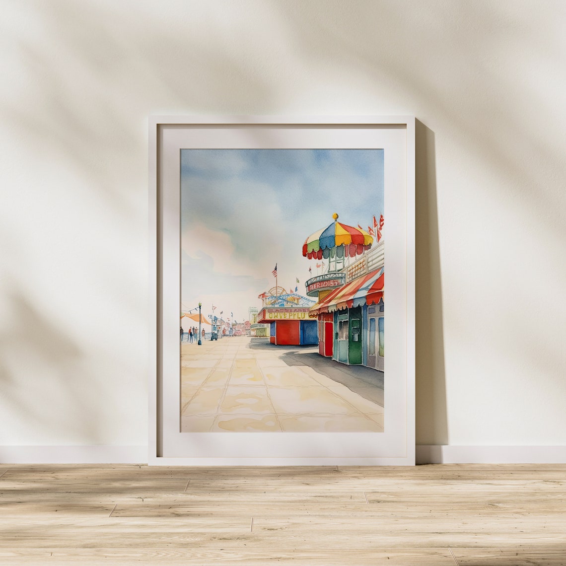 Seaside Boardwalk with Carousel Soft Watercolor Summer Scene Poster - Image 2