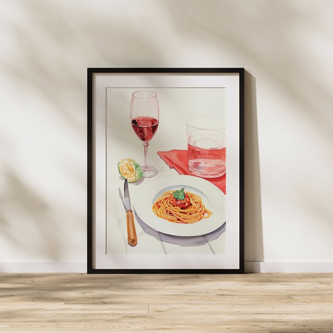 Spaghetti with Meatball and Red Wine Dinner Table Still Life Poster - Image 3