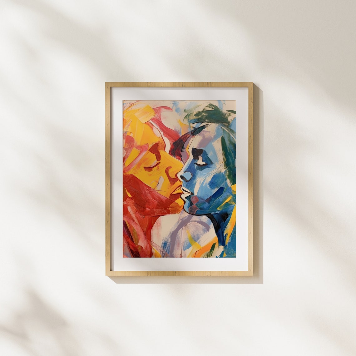 Abstract Lovers Kiss In Bold Red Yellow And Blue Expressive Art Poster