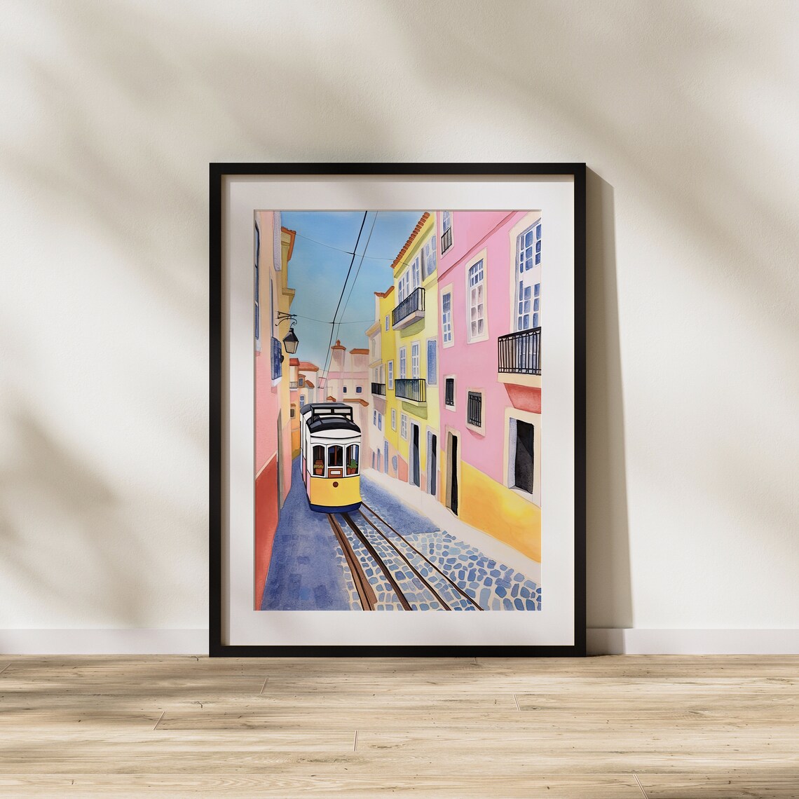 Yellow Lisbon Tram on Steep Colorful European Street Travel Poster - Image 2