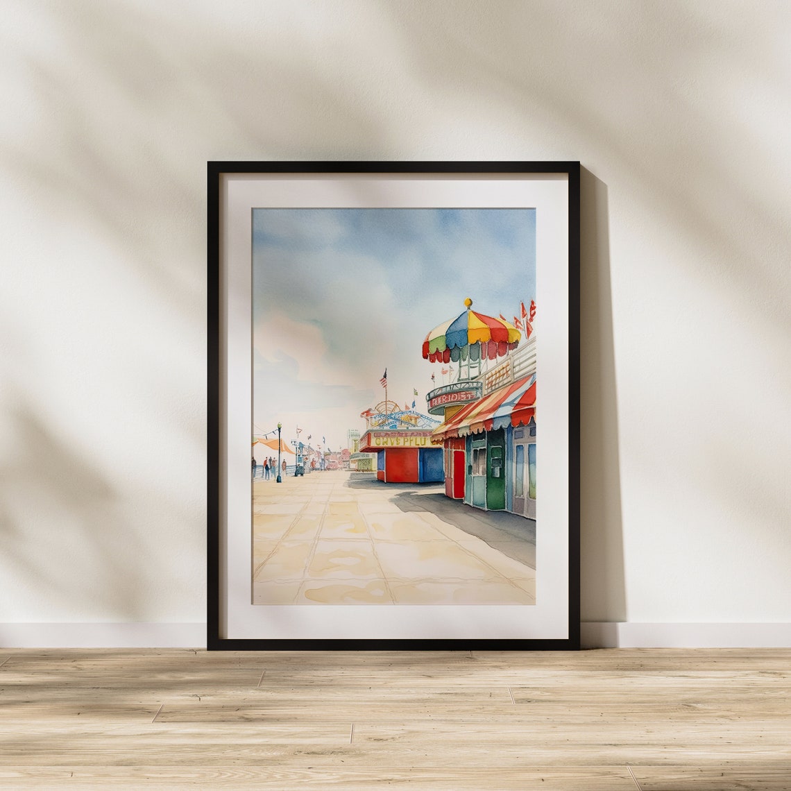 Seaside Boardwalk with Carousel Soft Watercolor Summer Scene Poster - Image 3